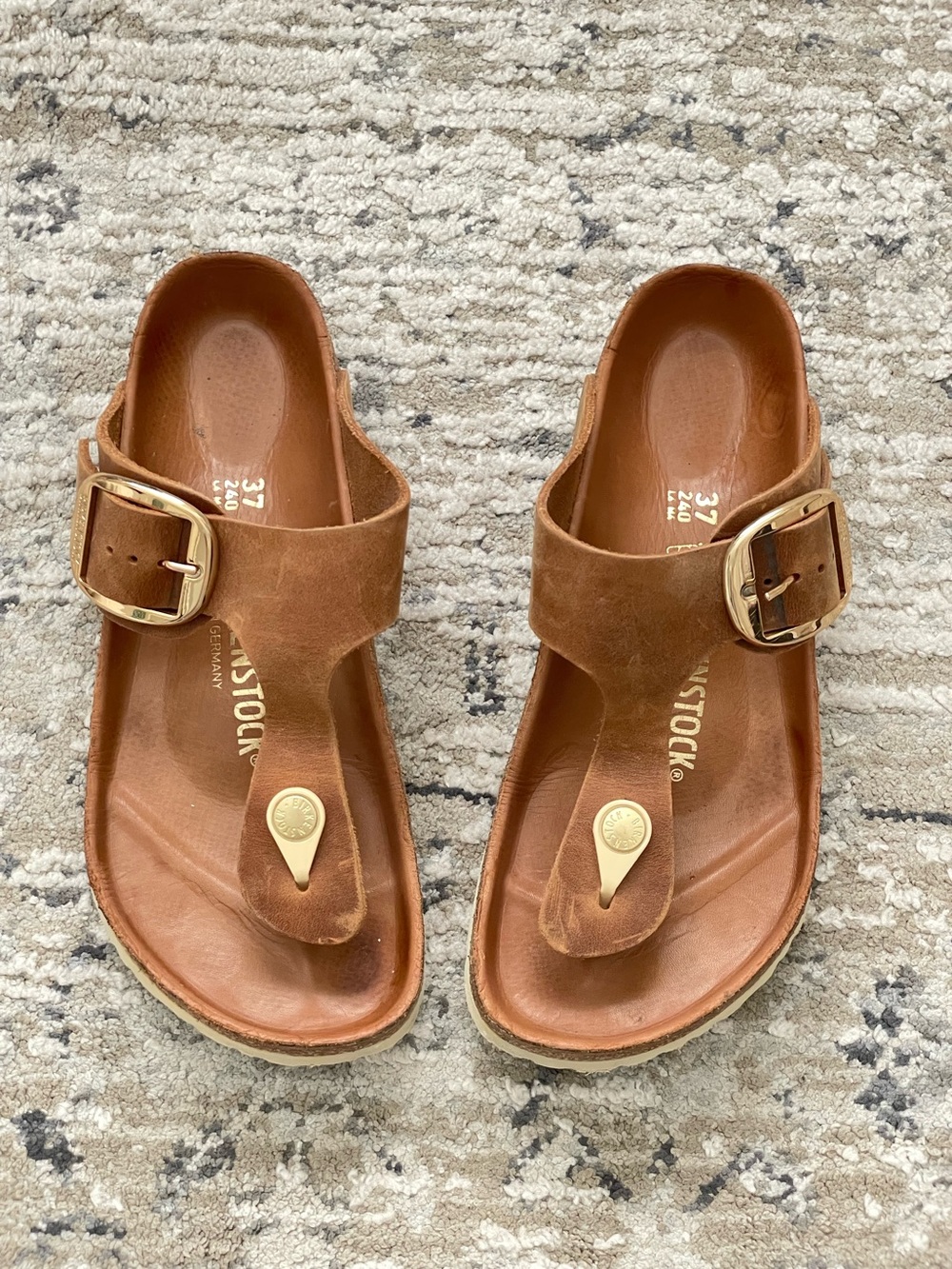 Birkenstock Gizeh Big Buckle Cognac Brown Leather Sandals Reg Width 37 - Picture 3 of 8